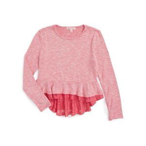 Love, Fire Long Sleeve Peplum Lace Trim Top NEW